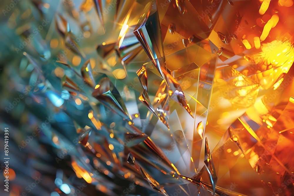 Faceted “Diamond” Prism on Holographic Backdrop,Glass object and light reflection,Crystal Clear Prism Reflecting Rainbow Light - Design Magic Faceted “Diamond” Prism on Holographic Backdrop,Glass object and light reflection,Crystal Clear Prism Reflecting Rainbow Light - Design Magic