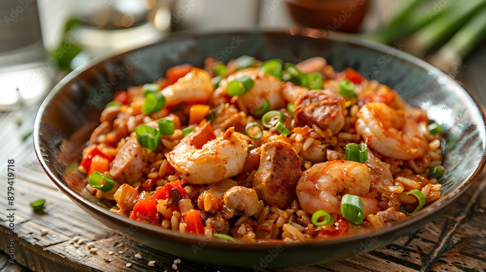The jambalaya is rich and spicy with pieces The jambalaya is rich and spicy with pieces