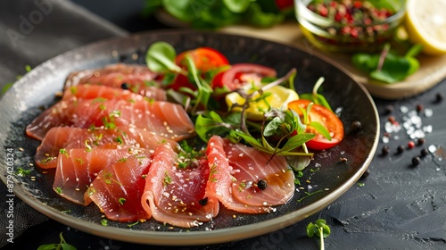 Tuna carpaccio thin slices of fresh tuna seasoned picture