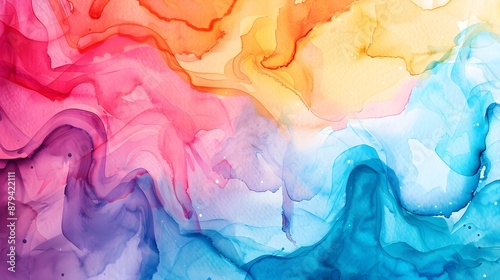 Vibrant Watercolor-Inspired Digital Abstract with Fluid Color Gradients and Dynamic Textures