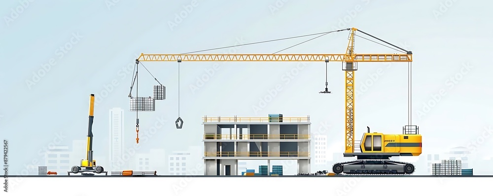 Construction Crane Lifting Concrete Panel for New Building Illustration Construction Crane Lifting Concrete Panel for New Building Illustration