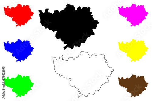 Warwick Non-metropolitan district (United Kingdom of Great Britain and Northern Ireland, ceremonial county Warwickshire or Warks, England) map vector illustration, scribble sketch map