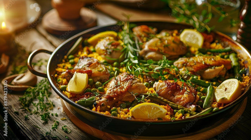 Paella valenciana is a classic spanish dish made picture