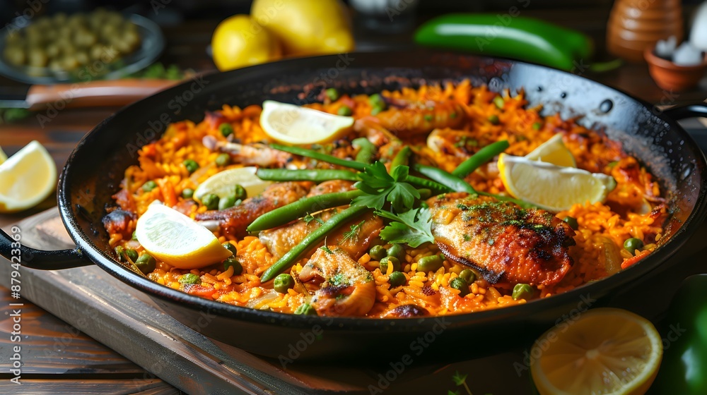 Paella valenciana is a classic spanish dish made Paella valenciana is a classic spanish dish made