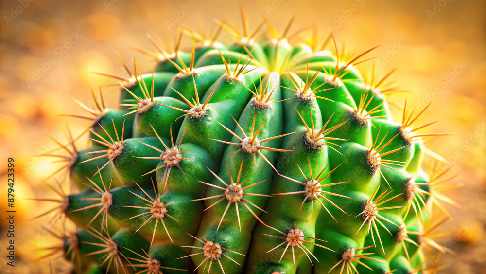 Vibrant green cactus with intricate spines and delicate patterns, set against a warm beige background, evoking a sense of desert tranquility and natural beauty. Vibrant green cactus with intricate spines and delicate patterns, set against a warm beige background, evoking a sense of desert tranquility and natural beauty.