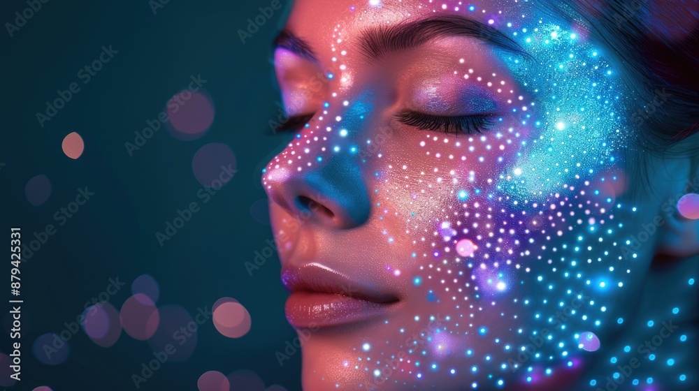 Glowing lines on the face of a beautiful woman Glowing lines on the face of a beautiful woman
