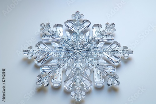 Frozen moment of snowflake on blank white background. Ephemeral beauty and intricate icy details.