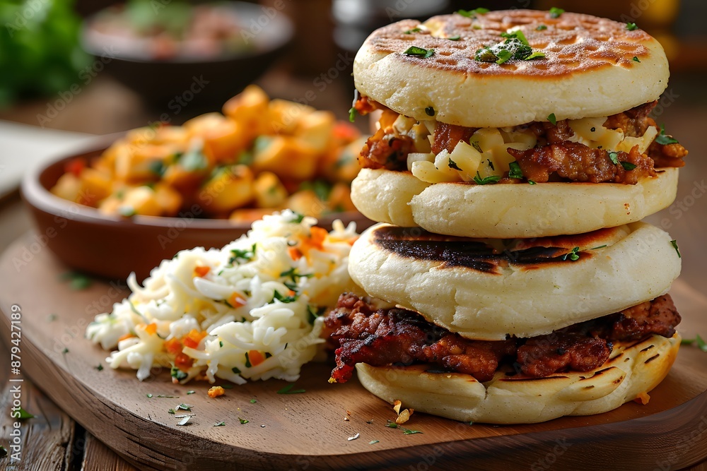 Delicious Stacked Sandwiches with Coleslaw and Roasted Potatoes Delicious Stacked Sandwiches with Coleslaw and Roasted Potatoes