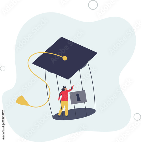 Student loan debt, money trap that graduated have to payback huge amount of money, expensive cost for education concept.flat design.illustration with people.