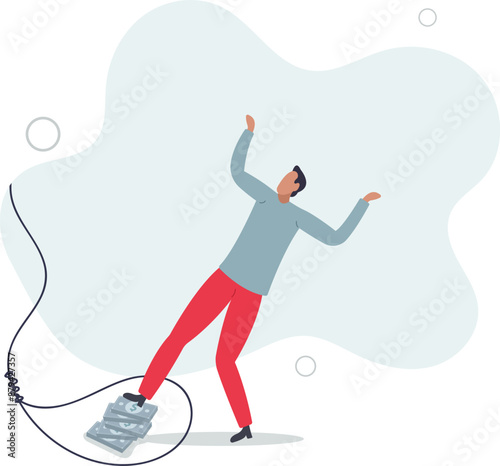 Money trap to trick greed people, danger fraud or threat to attack victim, financial or investment problem concept.flat design.illustration with people.