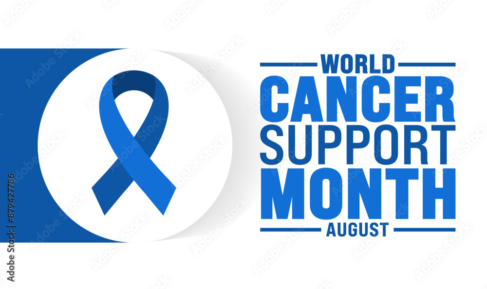 World Cancer Support Month is observed every year in August. Holiday concept. Template for background, banner, card, poster, placard, design template with unique shapes with standard color. World Cancer Support Month is observed every year in August. Holiday concept. Template for background, banner, card, poster, placard, design template with unique shapes with standard color.