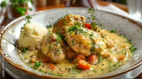Chicken fricassee is tender pieces of chicken stewed img