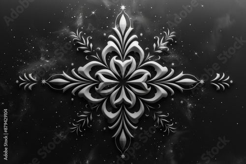 Stylized snowflake design with modern artistic interpretation on white background