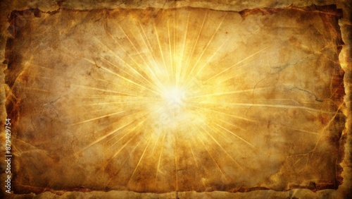 Weathered, aged parchment with worn edges, glowing aura emanating from center, surrounded by distressed grunge texture and atmospheric vignette. photo