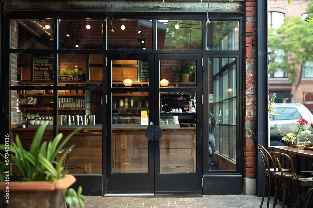 Coffee shop glass door mockup. Empty space on window Coffee shop glass door mockup. Empty space on window