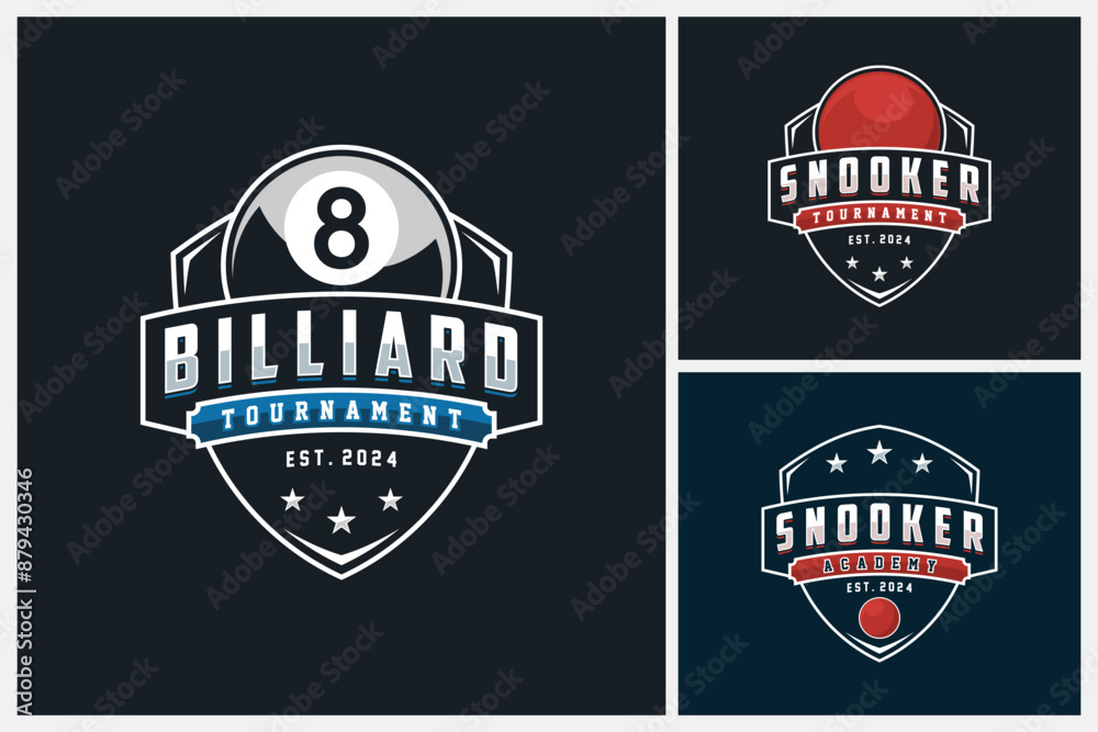 Billiard logo, snooker logo sport design template, snooker team emblem badge, billiard and snooker tournament logo design vector illustration