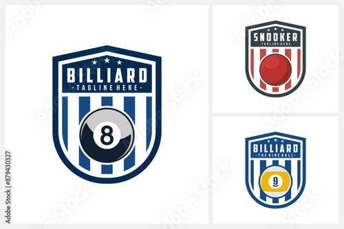 Billiard logo, snooker logo sport design template, snooker team emblem badge, billiard and snooker tournament logo design vector illustration