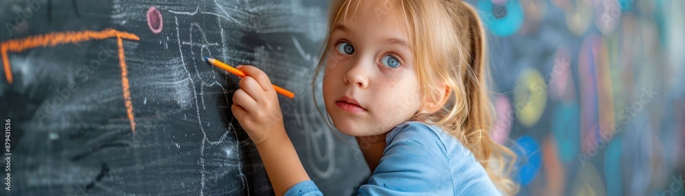 Young Artist Creates Expressive Artwork on Large Chalkboard, A Captivating Image of Creative Expression and Imagination Witness the Power of Childhood Creativity as a Little Girl Draws with Chalk Young Artist Creates Expressive Artwork on Large Chalkboard, A Captivating Image of Creative Expression and Imagination Witness the Power of Childhood Creativity as a Little Girl Draws with Chalk
