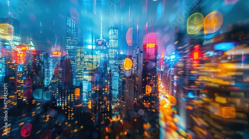 Abstract city lights blurred at night