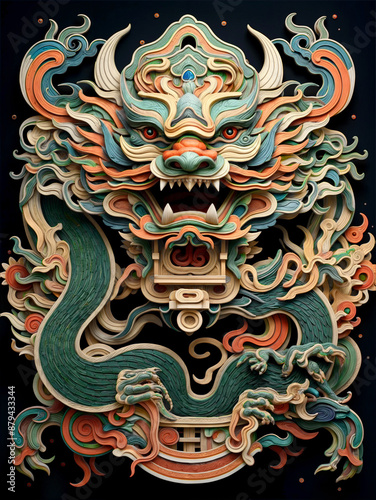 Mythical dragon in vibrant colors and detailed designs