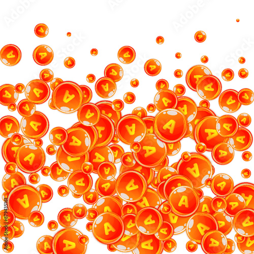 Vitamin A round capsules scattered randomly.