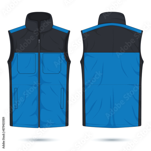 Two-color zipper vest mockup front and back view