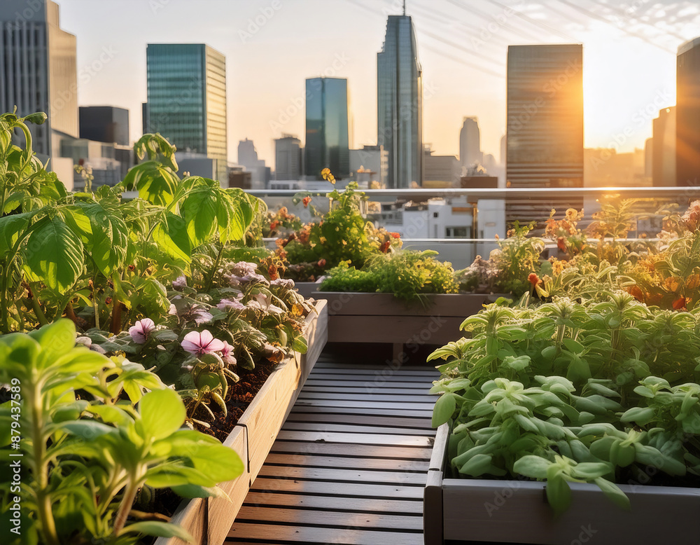 Fototapeta premium Close-Up of Lush Urban Rooftop Garden