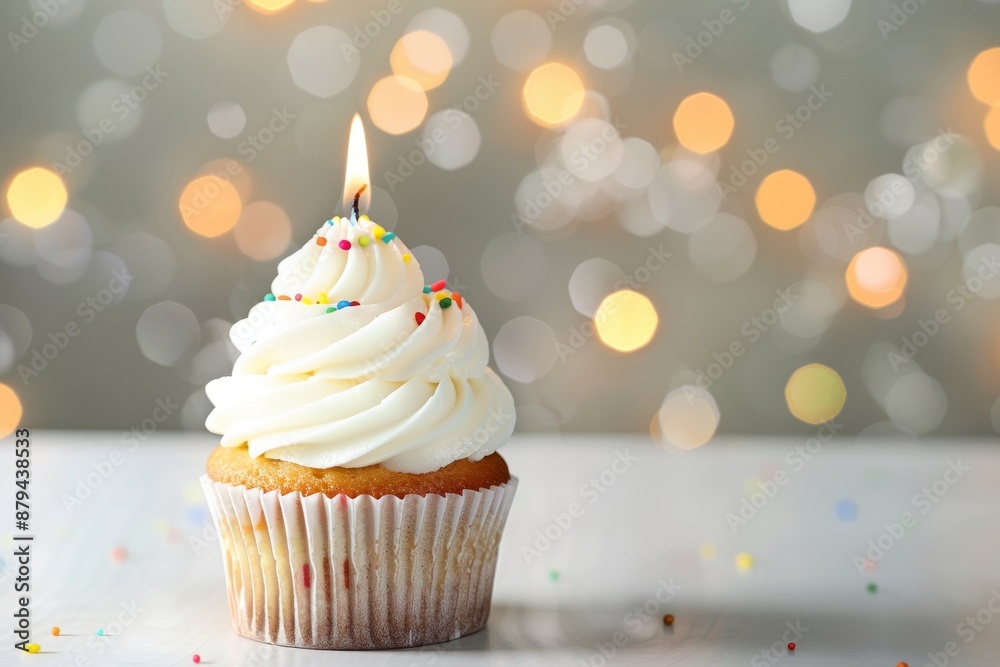 Tempting Birthday Cupcake with Candle on Vibrant Background - Created with generative AI tools. Beautiful simple AI generated image in 4K, unique. Tempting Birthday Cupcake with Candle on Vibrant Background - Created with generative AI tools. Beautiful simple AI generated image in 4K, unique.