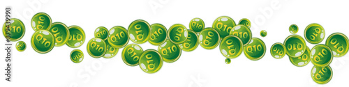 Vitamin Q10 round capsules scattered randomly.