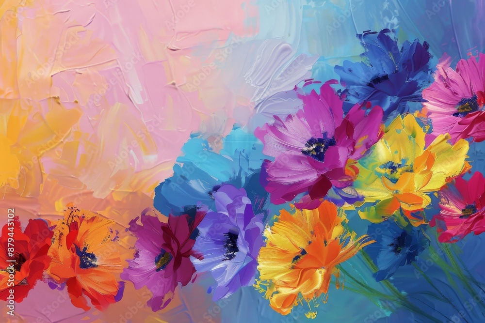 A vibrant top-down view of a diverse mix of flowers bathed in sunlight. Beautiful simple AI generated image in 4K, unique.