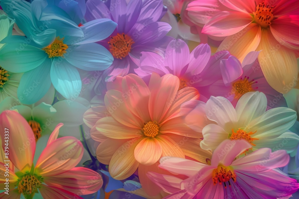 Fototapeta premium This image showcases a vibrant collection of hand-painted flowers with various colors and shapes set against a dark background.. Beautiful simple AI generated image in 4K, unique.