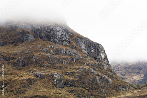 Fog is covering the mountain peaks in the andes mountains