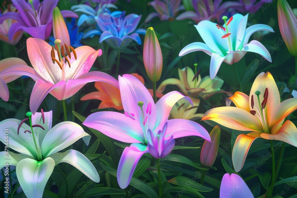 Fototapeta premium A vibrant top-down view of a diverse mix of flowers bathed in sunlight. Beautiful simple AI generated image in 4K, unique.