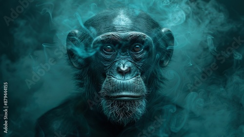   A monkey with smoke from a cigarette in its mouth