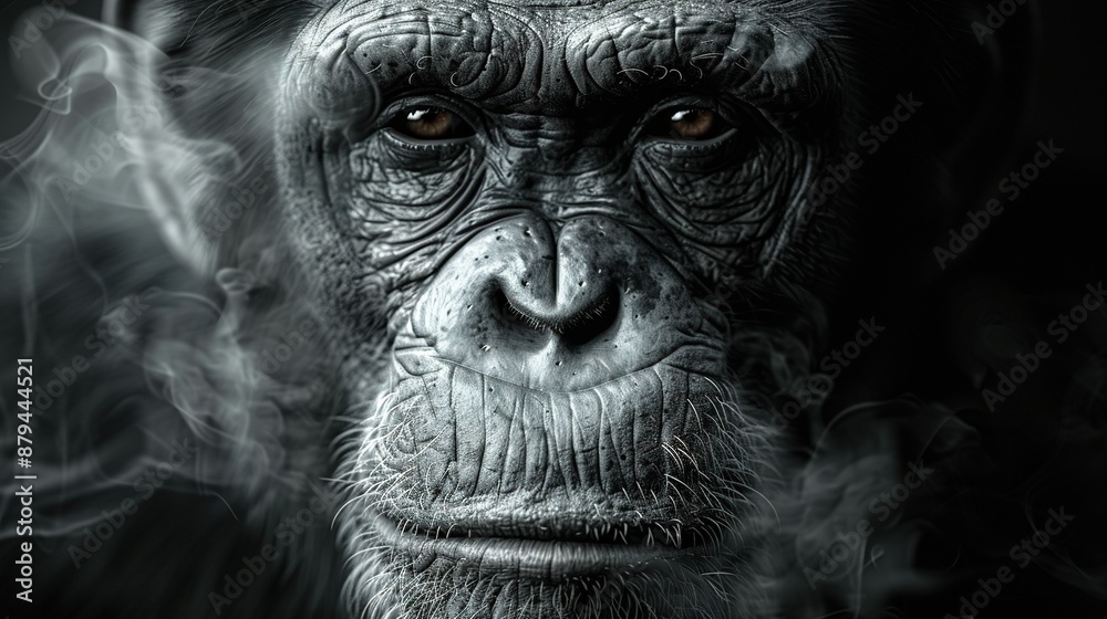A monkey with a puff of smoke in its eyes and a lit cigarette in its mouth A monkey with a puff of smoke in its eyes and a lit cigarette in its mouth
