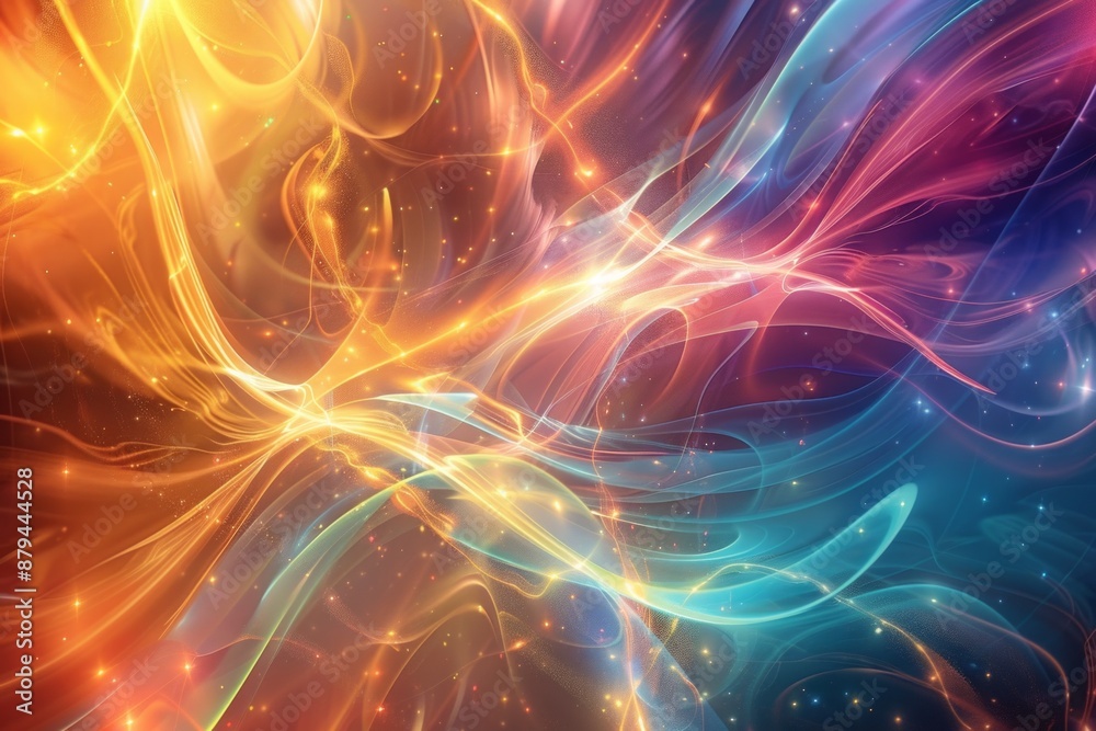 An abstract visualization of quantum entanglement, with swirling, intertwined particles and waves of light in a spectrum of bright, contrasting colors. An abstract visualization of quantum entanglement, with swirling, intertwined particles and waves of light in a spectrum of bright, contrasting colors.