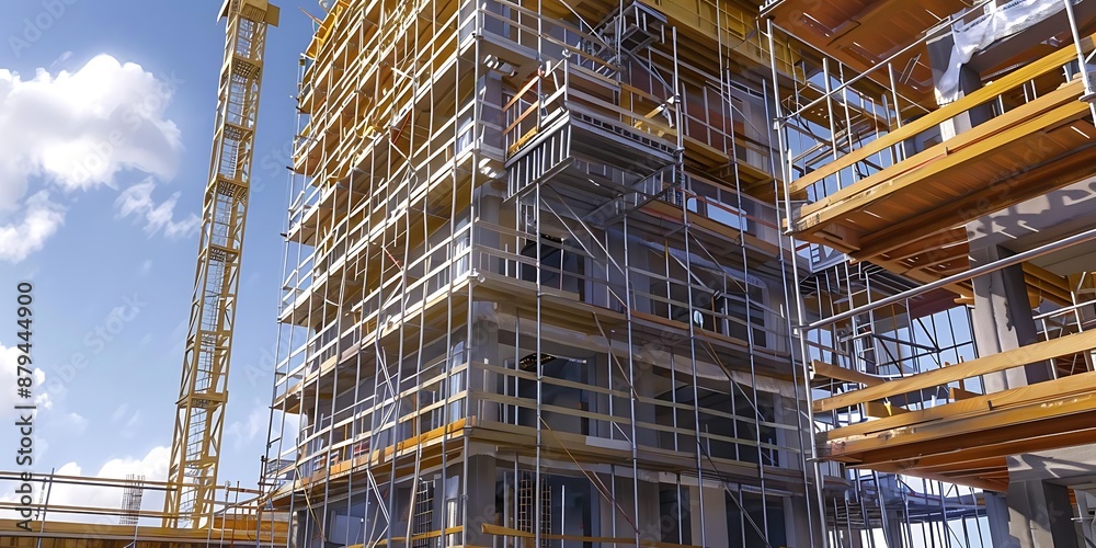 Construction Building with Scaffolding and a Crane - Illustration Construction Building with Scaffolding and a Crane - Illustration