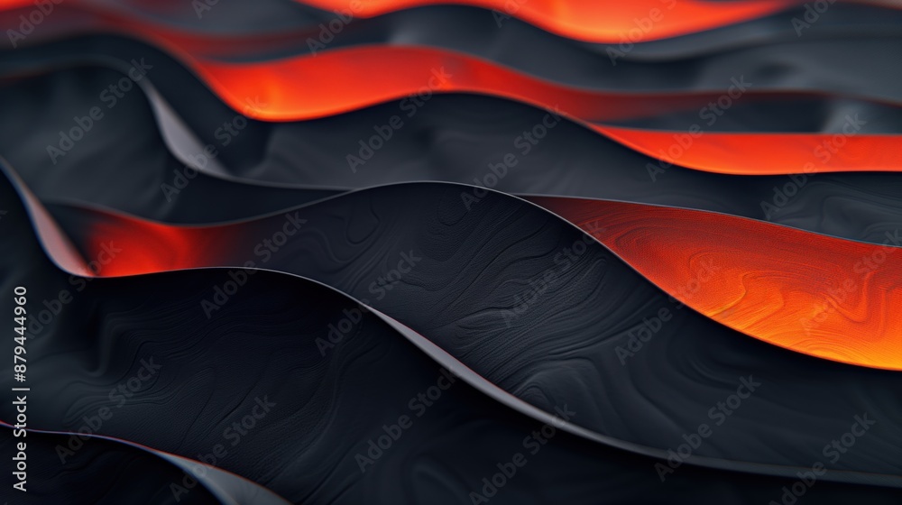 Abstract waves in black and fiery red tones creating a stunning modern design pattern, perfect for backgrounds or artistic projects.