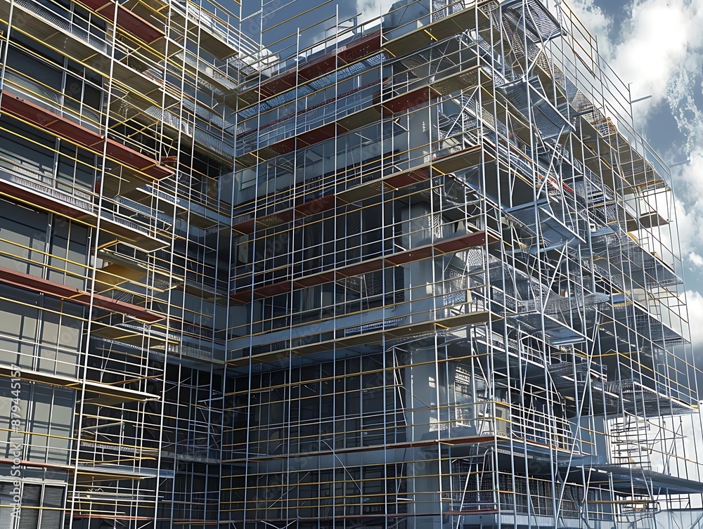 Scaffolding on Modern Glass Building Illustration Scaffolding on Modern Glass Building Illustration