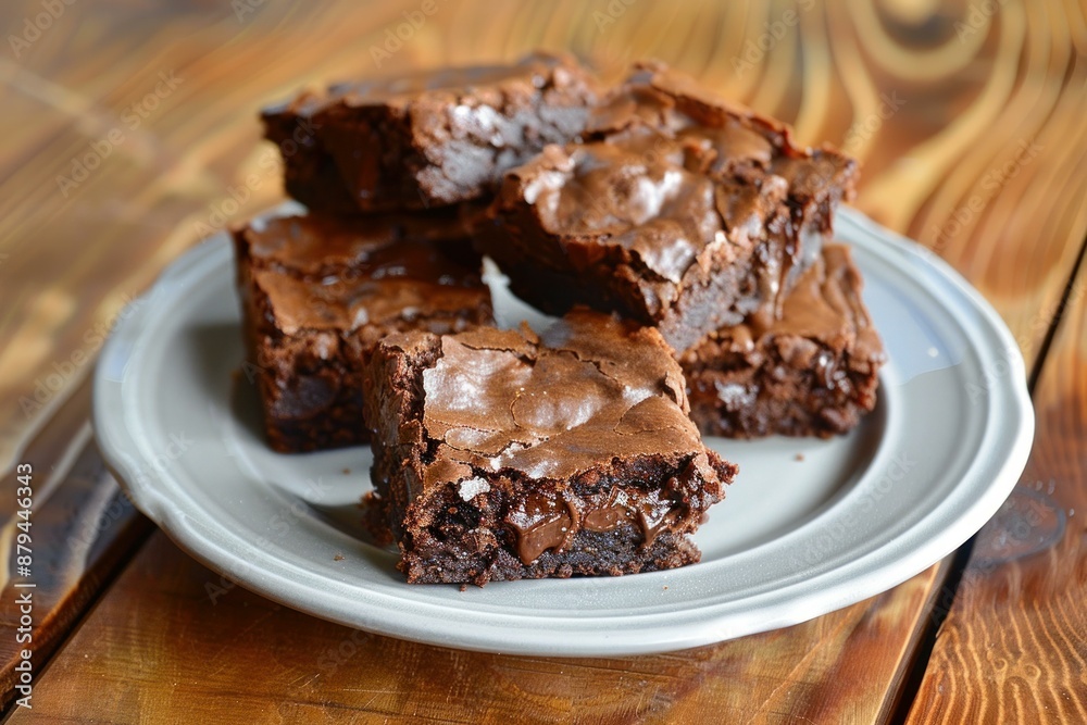 Delicious homemade chocolate brownies cooling on a plate Delicious homemade chocolate brownies cooling on a plate