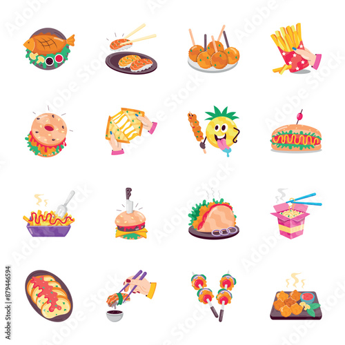 WebSet of Tasty Cuisines Flat Stickers 

