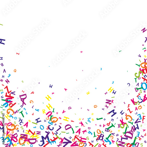 Flying latin letters. Colorful childish scattered