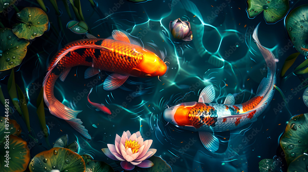illustration art fish koi in the water with lotus illustration art fish koi in the water with lotus