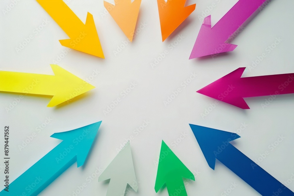 Arrows of various colors pointing at a blank center area, symbolizing coordinated effort. 