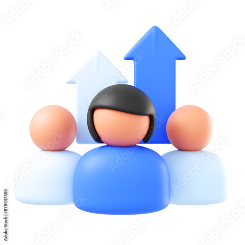 Personnel development in organizations, 3D illustration. icon team and up arrow