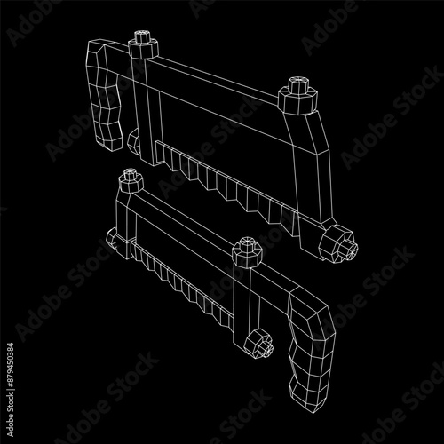 Hacksaw manual or Hand hacksaw. Wireframe low poly mesh vector illustration