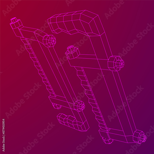 Hacksaw manual or Hand hacksaw. Wireframe low poly mesh vector illustration