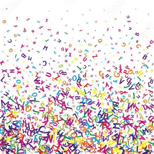 Flying latin letters. Colorful childish scattered