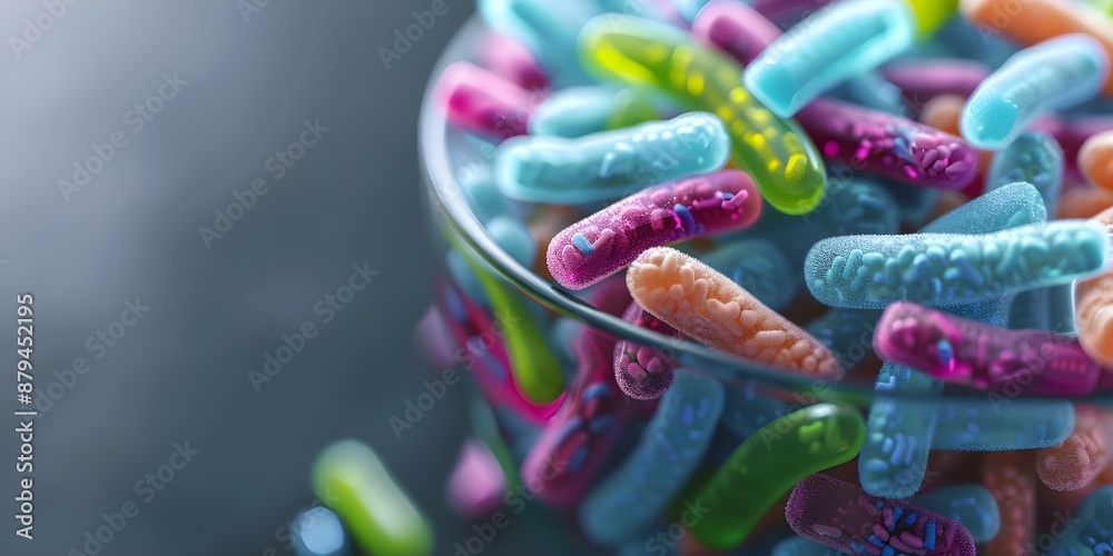 Pro Biotic Color Educational probiotics gut health diagram with cybernetic theme and ...