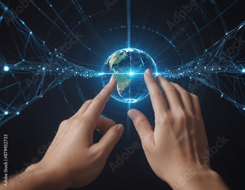 Human Hand Interacting with Futuristic Interface